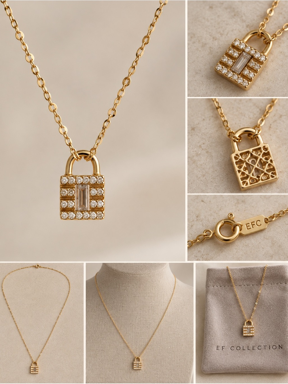 EF collection 14kGold Padlock Pendant Necklace